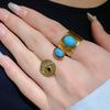 18K Real Gold Electroplated Stainless Steel Turquoise Texture Cuff Rings Retro Ethnic Style Ring Fashion Hand Zircon Women
