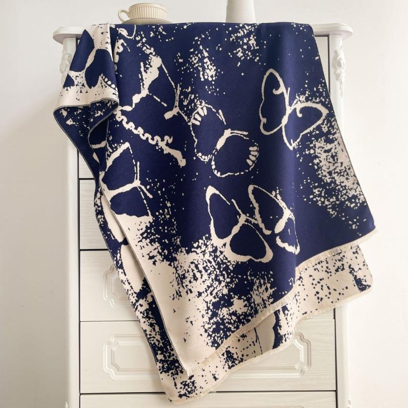 Autumn and Winter Chinese Ink Butterfly Scarf Women's Fashion Warm Imitation Cashmere Dual-purpose Shawl Temperament Versatile Scarf