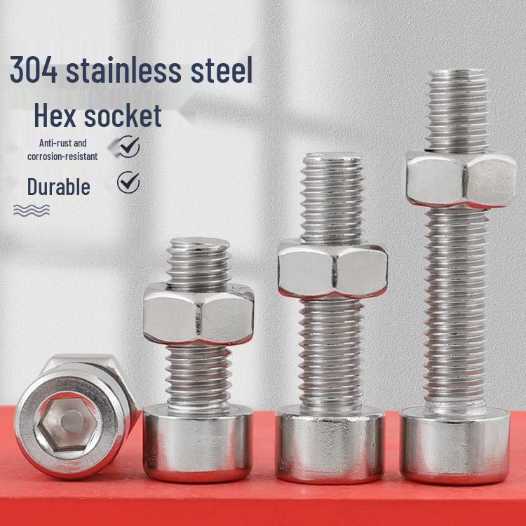 304 Stainless Steel Flat Head Hex Socket Screw Nut Combo, No Knurling, in Sizes M2-M8