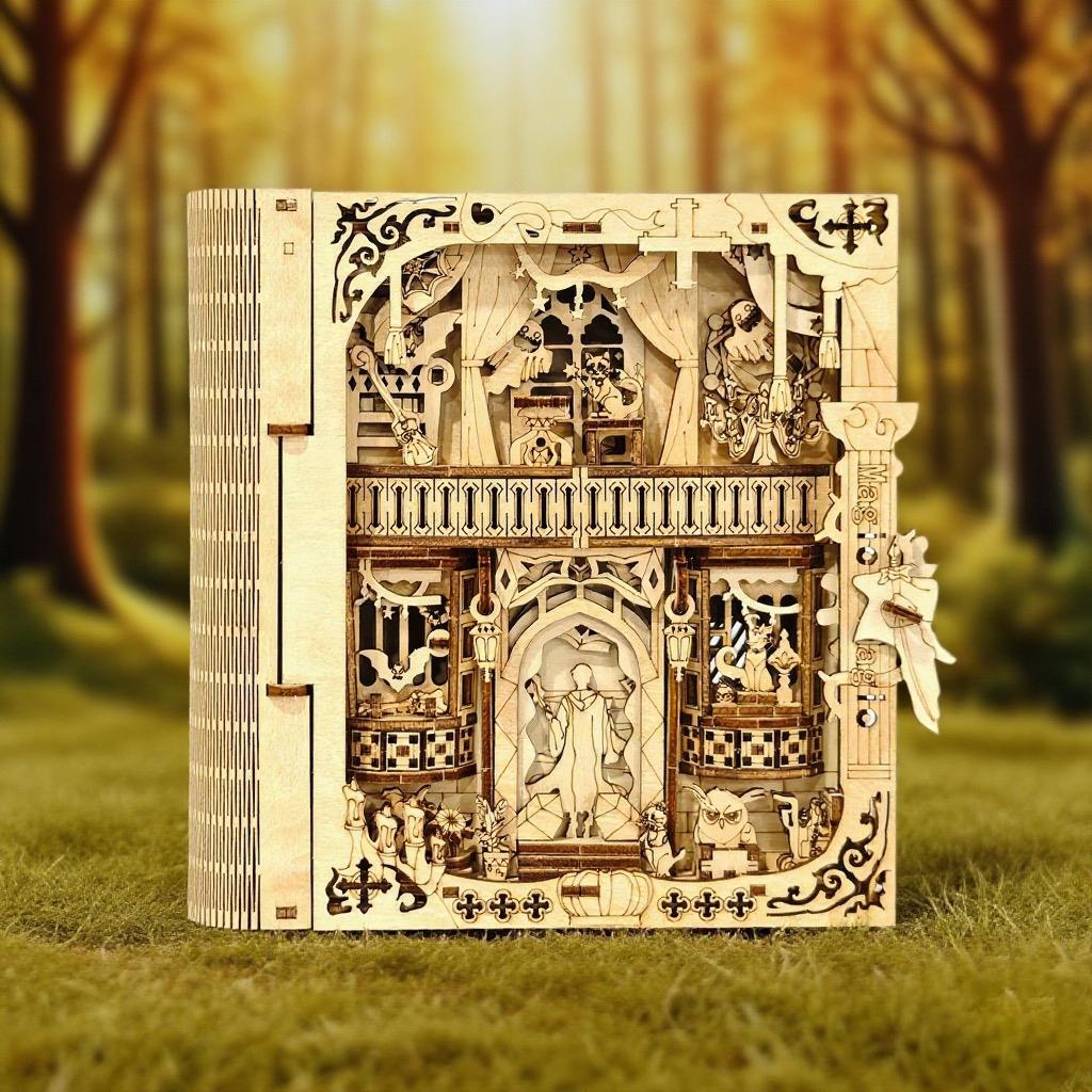 

3D Винтажный Магический Деревянный Пазл Модель Книга - Деревянный Домашний Декор - Забавная Настольная Украшение Книжной Полки - Строительная Игра для Вечеринки - Анг белый