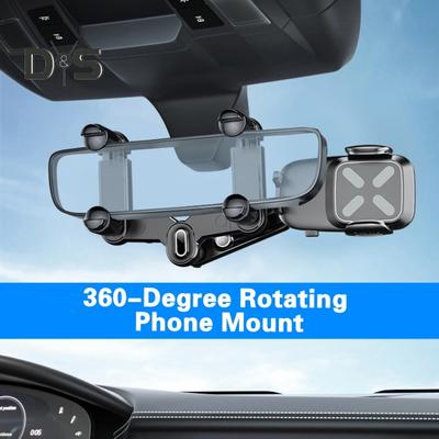 Soporte de teléfono para espejo retrovisor de coche, para navegación, Selfies, transmisión en vivo, soporte retráctil multifuncional para teléfono de coche