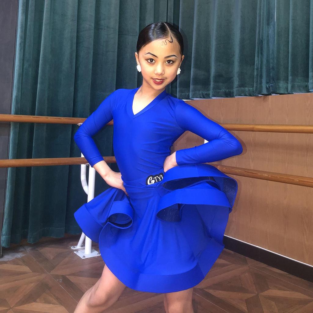 Kids Latin Dance Competition Dress for Girls Long Sleeves Suit Training Clothes Blackpool Clothing
