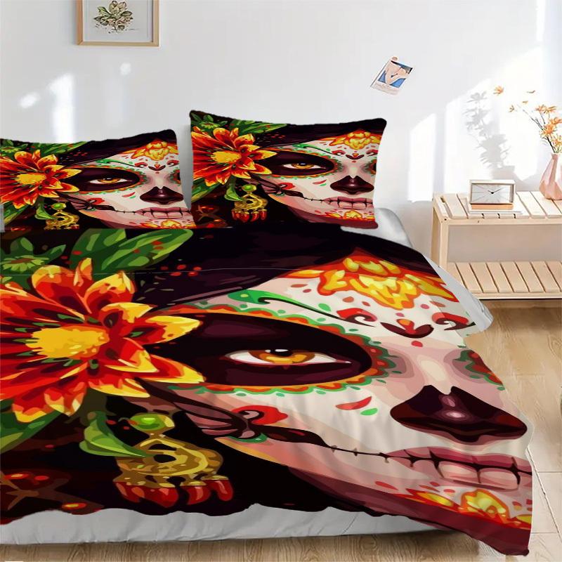 

3pcs Day of the Dead Duvet Cover Set - Includes 1 Duvet Cover and 2 Pillowcases, No Quilt Core, All-Season Home Decor yy251111032 135x200cm