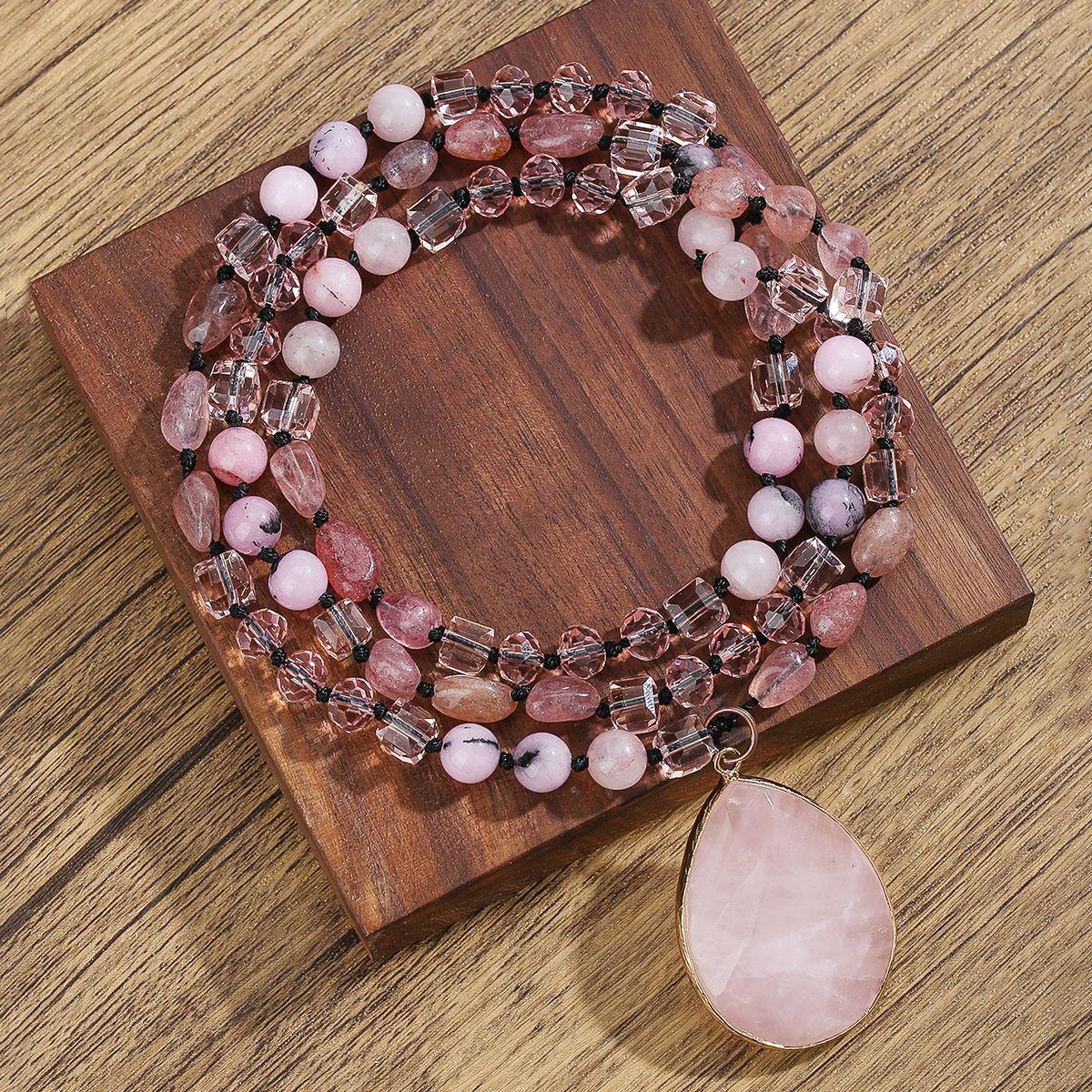 

Bohemian Rose Quartz Faceted Crystal Pendant Necklace розовый кварц