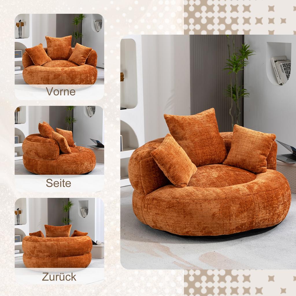 Lazy Sofa Lounger High Back Bean Bag Chair with Three Cushions for Adults and Children, Gaming Chair for Bedroom, Office (Orange Chenille)