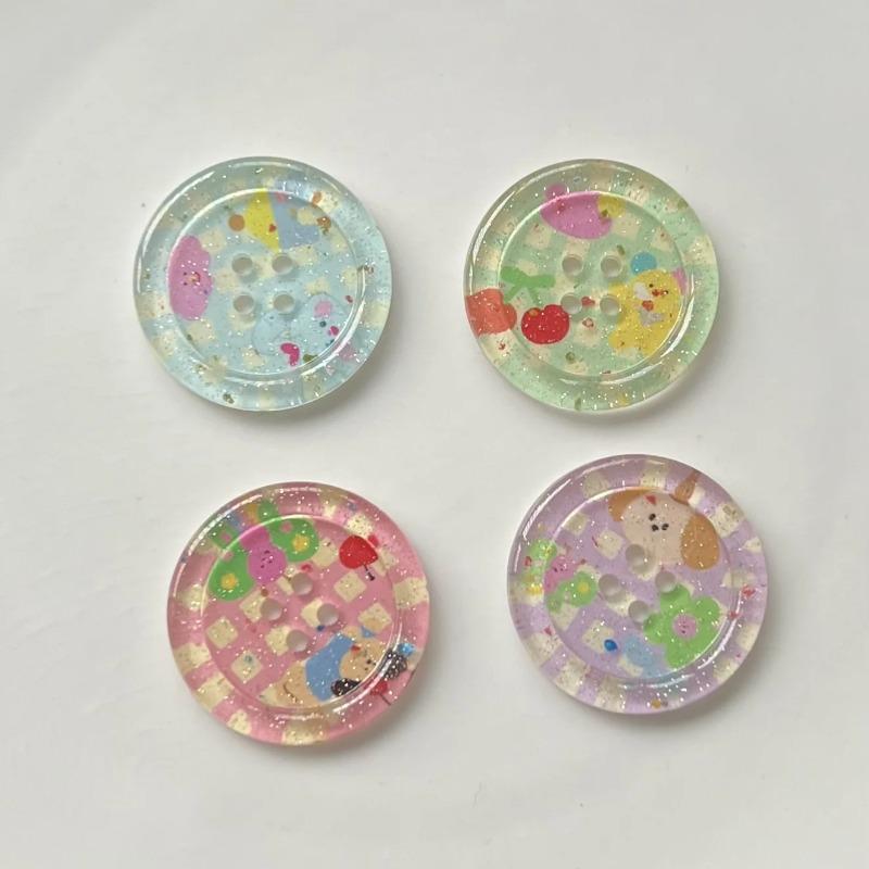 10Pcs Shining Powder Cute Cartoon Round Button - Clothing Sewing Accessories for Kids Woman Hairpins Clip DIY Deco for Girls