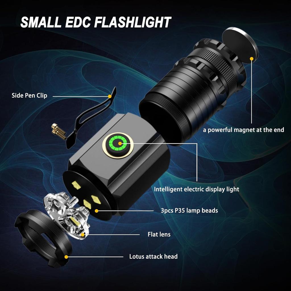 Powerful Mini LED Flashlight Super Bright 2000LM Aluminium Torch TYPE-C Rechargeable Outdoor Camping Hiking Lantern Tail Magnet