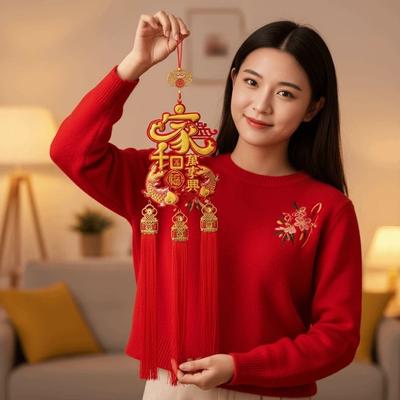 Chinese Blessing Words Horse Year Door Pendant with Tassel Non-woven New Year Wall Decoration Red Large