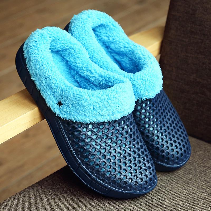 2021 fleece bag and cotton slippers manufacturer winter warm hole cotton drag couple cotton slippers