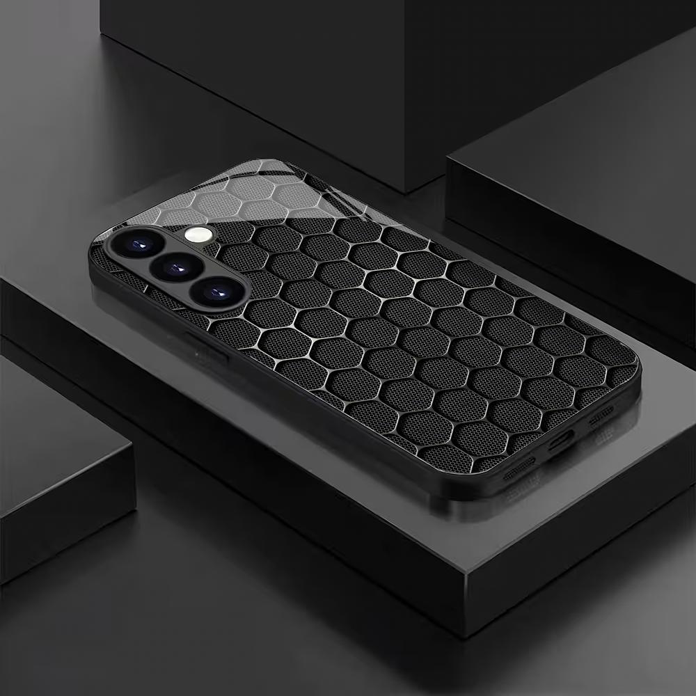 Wabenmuster gehärtetes Glas Handyhülle geeignet für Samsung Galaxy S26 S25 S24 S23 S22 S20 FE/Ultra/Plus Anti-Fingerabdruck