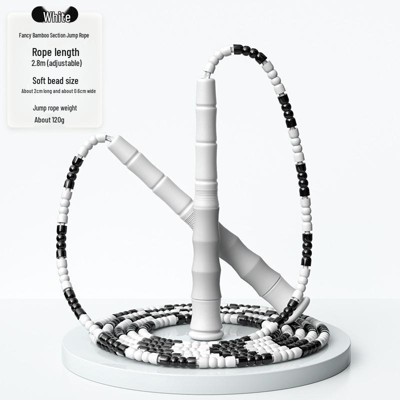 Bamboo Beaded Jump Rope with Non-slip Handles, Adjustable for Adults and Students.
