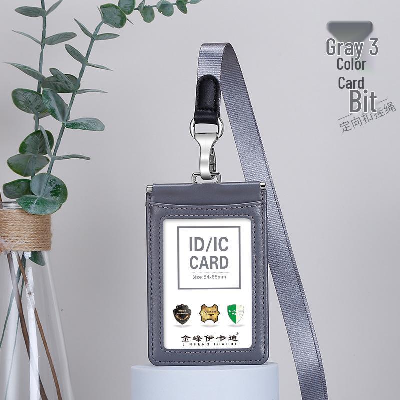 Genuine Leather ID & Meal Card Holder with Lanyard - Anti-interference Work Badge Case