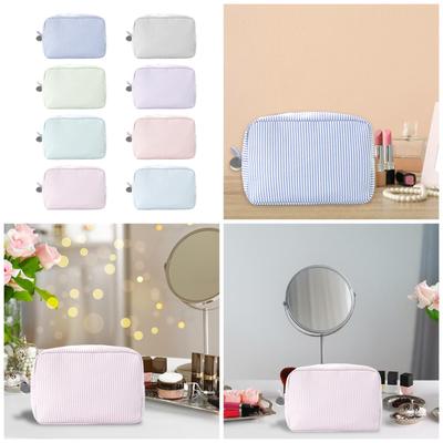 Stripe Makeup Bag Aesthetic Cosmetic Bag Portable Toiletry Bag Cosmetic Brush Case Zippers Bag Wash Bag Toiletry Bag