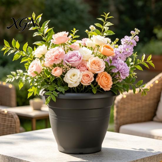 Round Container Gardening Planter Flower Pot, Lightweight Plant Pot with Drainage Elegant Garden Decor Pots Holes, Modern for Indoor And Outdoor
