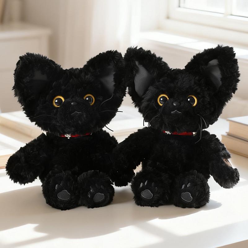 Super Cool Black Cat Plush Toys Handmade Fluffy Anime Sitting&Standing Pose Kitten Doll Cozy Kids Hugging Doll Room Decor