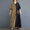 Summer Cotton and Linen Printed Contrasting Dress, Women's Casual Dress