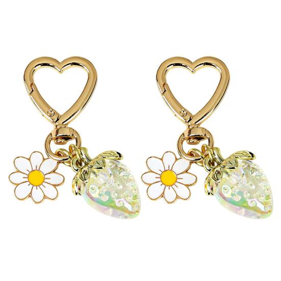 

2 шт. акриловый брелок в виде цветка клубники, прочный портативный металлический брелок в виде сердца любви, держатель для сумки, рюкзака, подвесное украшение, подвеска