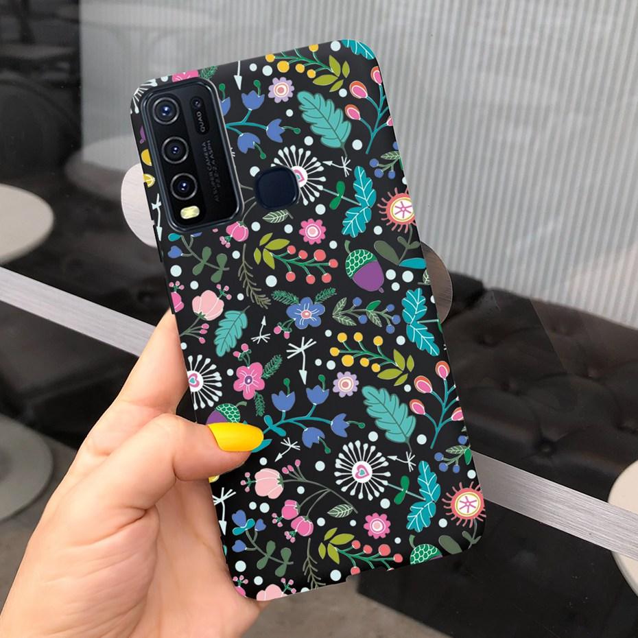 Fashion Cute Flower Milk Silicone Case For Vivo Y30 1938 Y50 1935 Black Soft TPU Phone Cover For Vivo Y 30 50 Y30 2020 Back Case