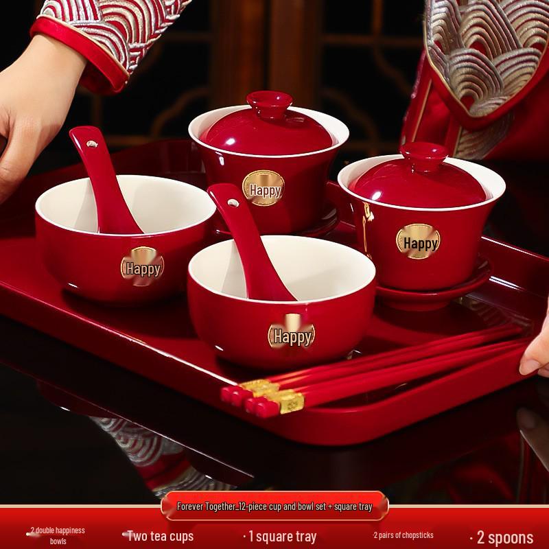 Red Double Happiness Wedding Tray – Festive Fruit & Candy Plate for Banquets