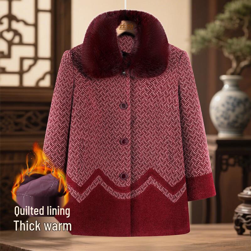 

SIFONE Padded Fur Collar Winter Coat for Elderly Women XL