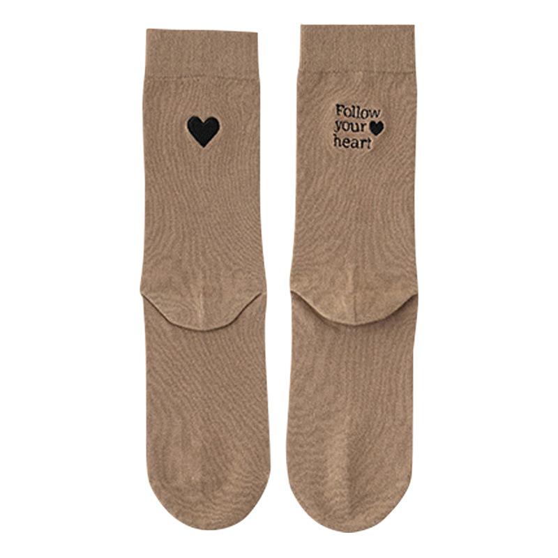 Chaussettes tube moyennes pour femmes, chaussettes en coton brodées AB Love, chaussettes à poils personnalisées pour filles, bas polyvalents