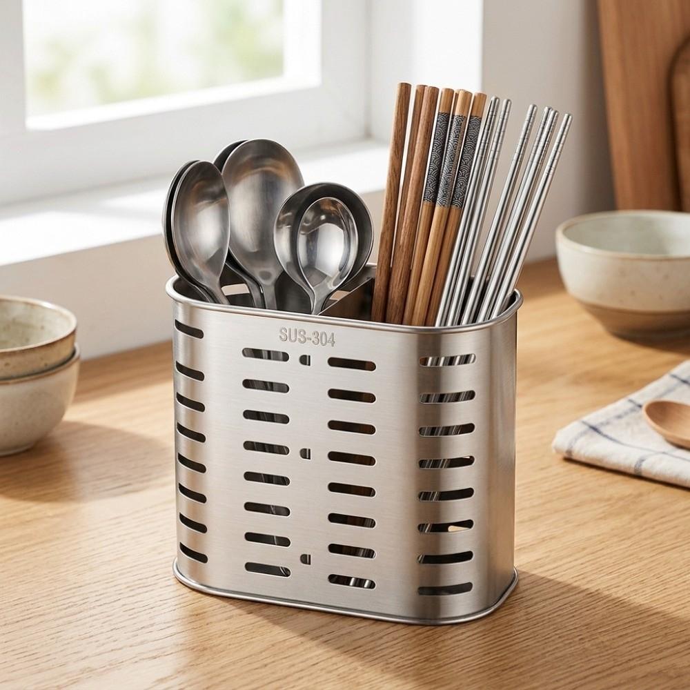 Rustless Steel Chopstick Holder Hollow Draining Hole Storage Basket Silverware Container Kitchen