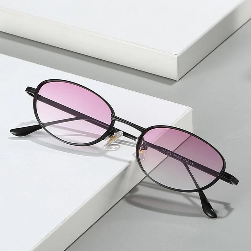 Vintage Oval Metal Women Sunglasses Shades UV400 Fashion Gradient Shades UV400 Men Punk Sun Glasses