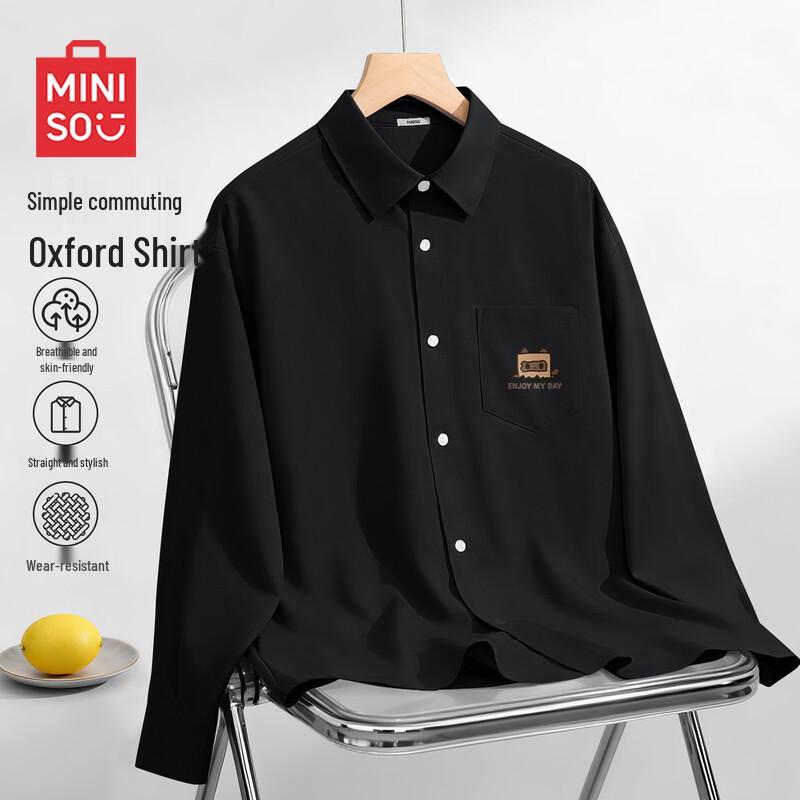 MINISO Oxford Long-Sleeve Button-Down Casual Shirt