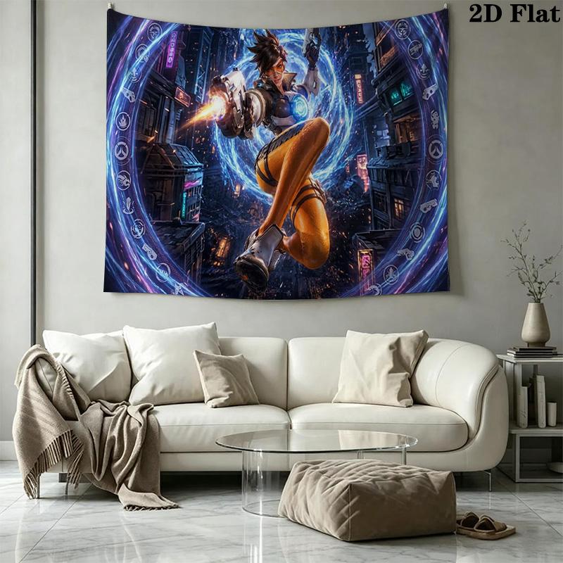 Overwatch Heroes Wall Tapestry Aesthetic Wall Hanging Printed Fabric Blanket Decorative Tapestries for Bedroom Living Room Home Decor