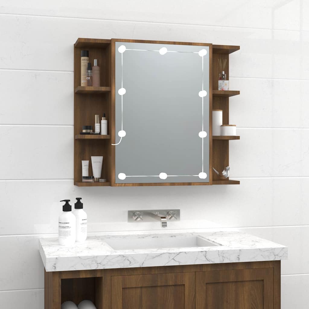LED Mirror Cabinet in Brown Oak Effect 70 x 16.5 x 60 cm