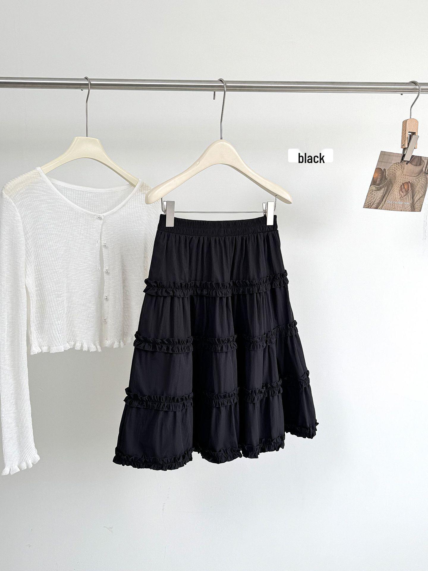 

2026 Spring/Summer Layered Ruffle A-line Midi Skirt for Petite, Flare White/Cake Skirt, Little Black Skirt One Size
