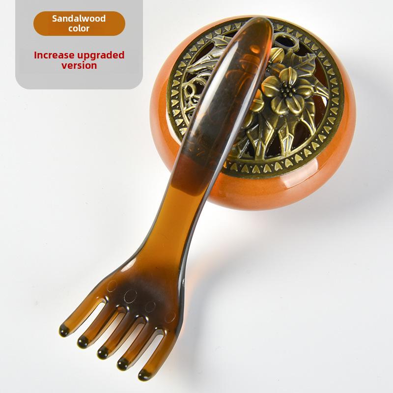One Piece Gold Sandalwood Five-Tooth Massage Comb for Head and Meridian Stimulation.
