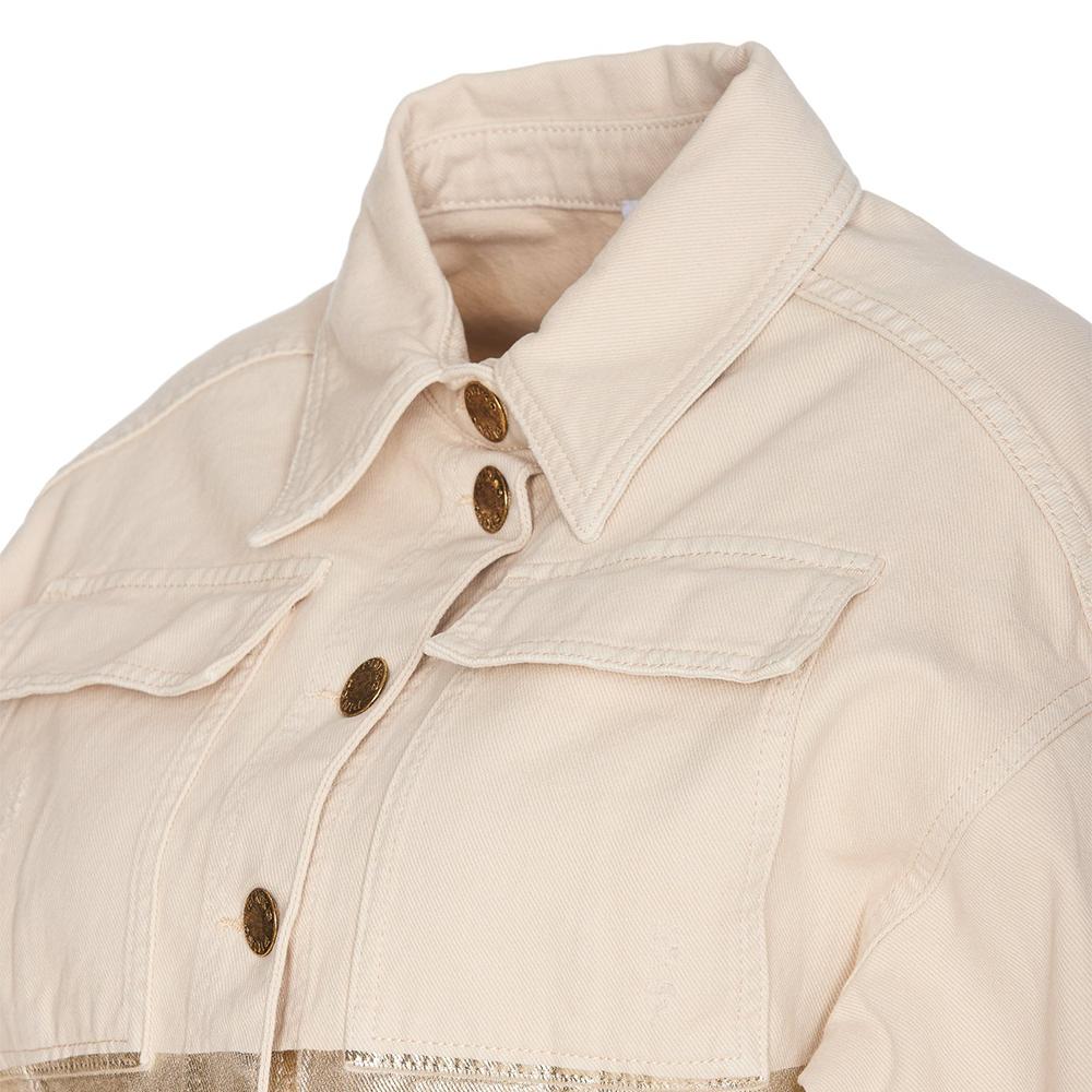 Pinko Metallic Patchwork Short Casual Denim Jacket Women Jackets Beige 102944A1MR-CH7