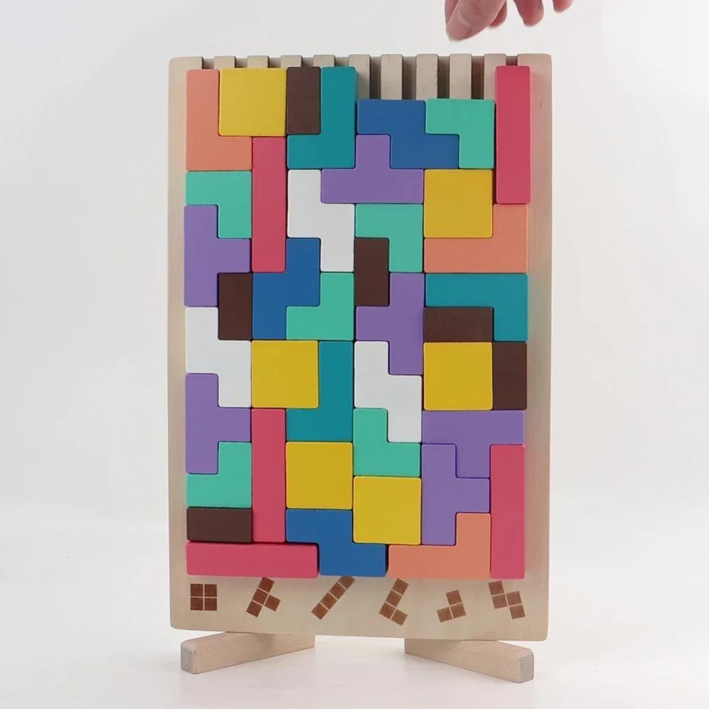 Drewniane rosyjskie klocki 3D Puzzle Układanki Zabawka Tangram Puzzle Inteligencja Kolorowe Klocki Montessori Edukacyjne