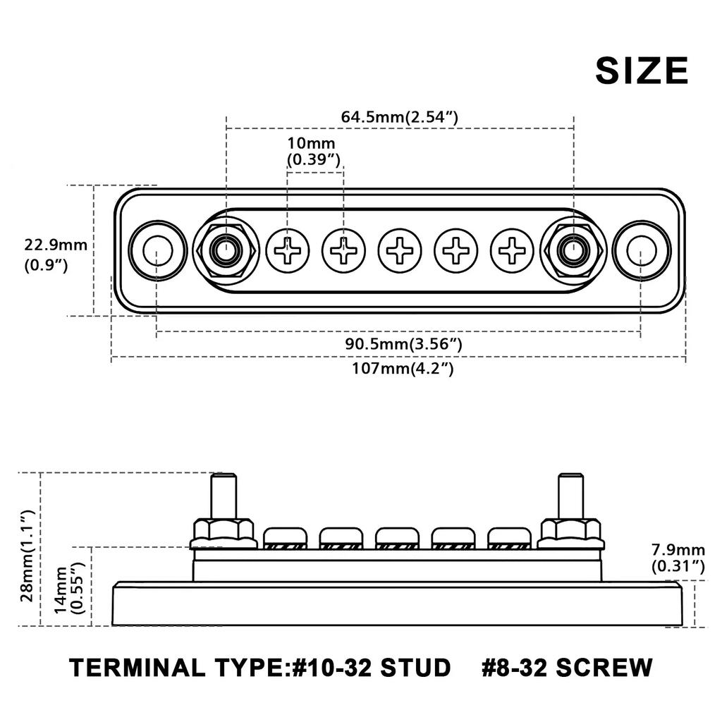 Electrical Power Distribution Block Bus Bar for RV Boat Marine 100A 48V Power Terminal Block with Cover Positive Negative Busbar