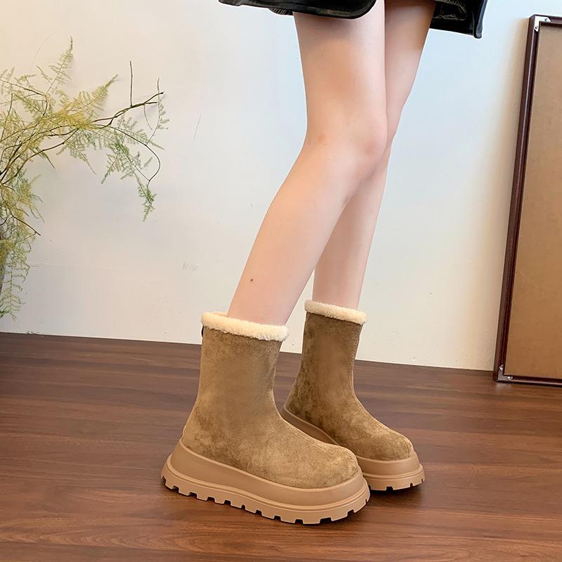 Women's Snow Boots Round Toe Platform Sole Rear Zipper Thickened Cotton Boots with Velvet Fashion All-match Winter Warm Boots
