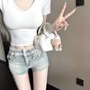 Petite Sexy Lace Patchwork Denim Shorts - Women's Low-Waisted Hip-Hugging Spring/Summer Style
