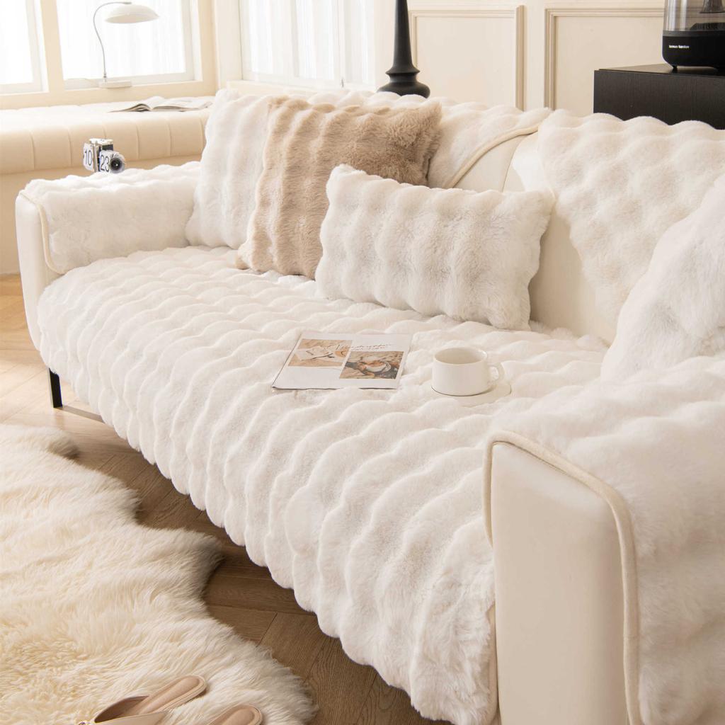 Cat Petting Rabbit Plush Sofa Cushion Winter Thickening Minimalist Warm Non-Slip Sofa Cover Plush Cover Towel