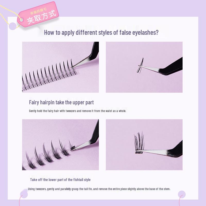 Menghela Big Eye Natural Curled False Lashes - Thin Stem Single Cluster for Lengthening