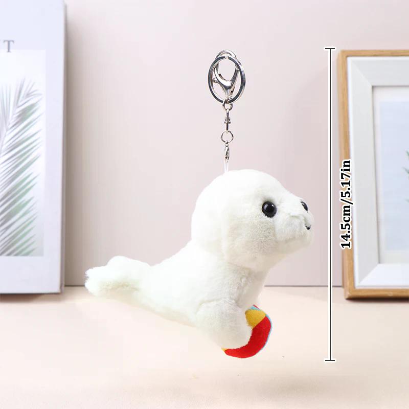 [New]Marine Animal Series Keychain Plush Animal Doll Sea Lion Killer Whale Skate Ray Whale Keyring Backpack Charms Bag Decor Toy