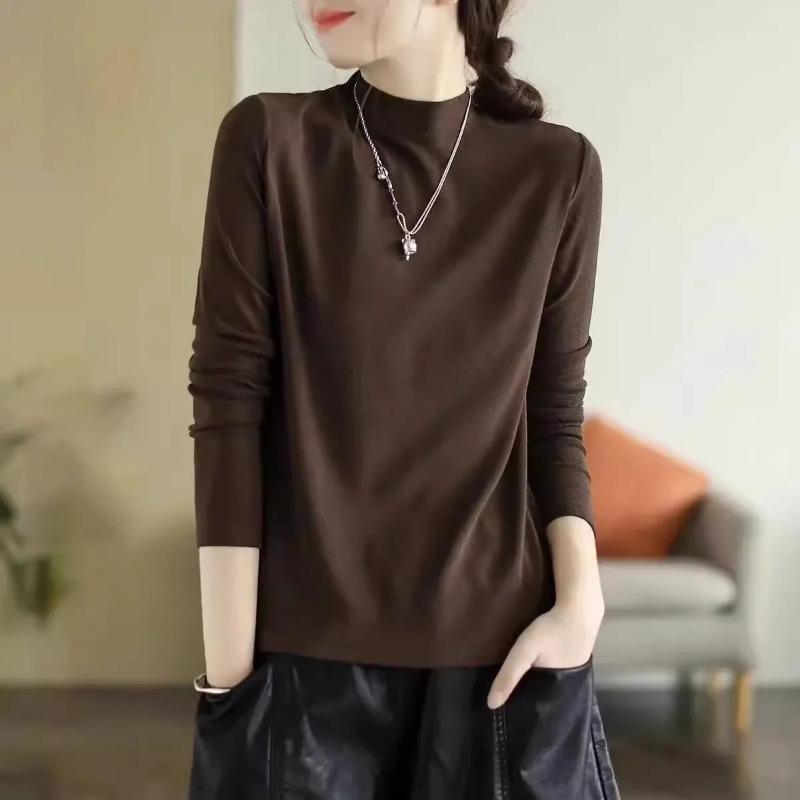 Women Half High Neck Long Sleeve Slim Fit Thermal Inner Top For Autumn Winter M кофейный