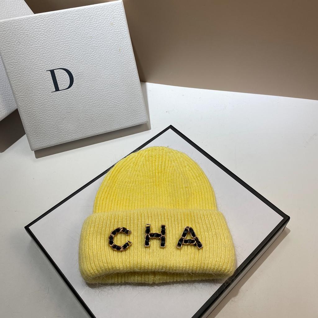 Chain Letter Cha Simple Wool Hat Winter Warm Rabbit Hair Double Fold Knitted Hat Outdoor Ear Protection