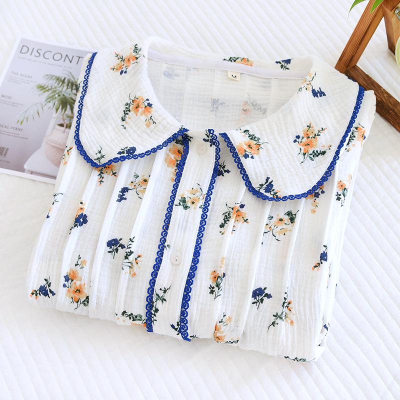 Spring and Summer New Style Women's Nightdress Japanese Cute Little Floral Long Sleeve Skirt Baby Neck Home Dress Nightdress