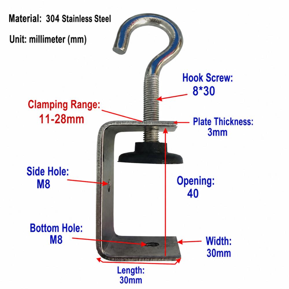 Adjustable C-clamp 304 Stainless Steel Fixed Holder Clip Square Clamp Hardware Fasteners