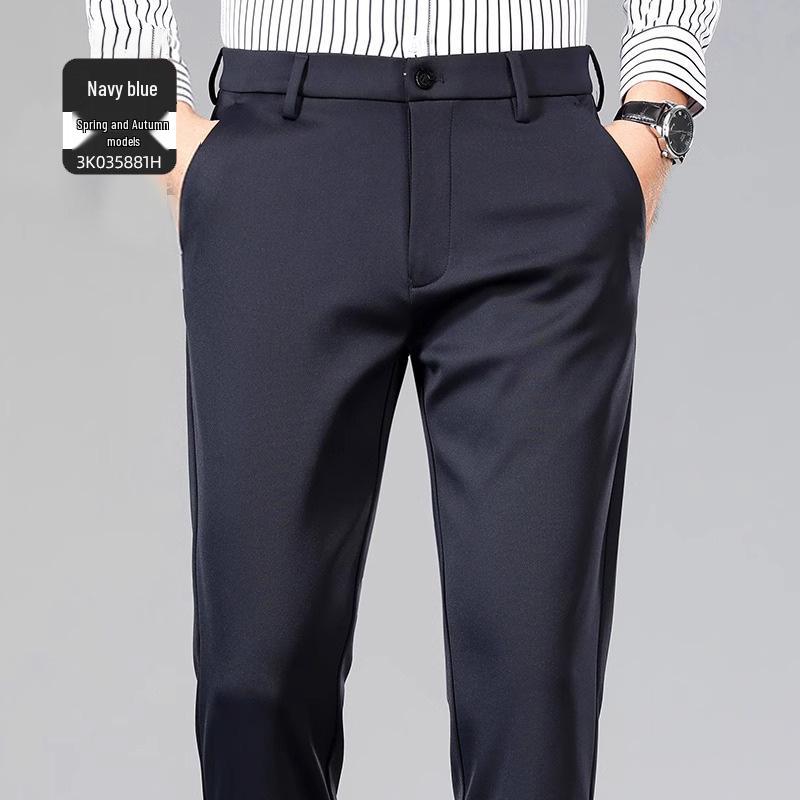 Pánské nemačkavé strečové společenské kalhoty slim fit z ledového hedvábí