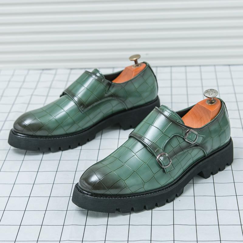 Fashion Brand Thick Soled Leather Shoes Double Button Loafers Slip On Oxford Classic Male Shoes Casual Men Formal Dress Business Shoes