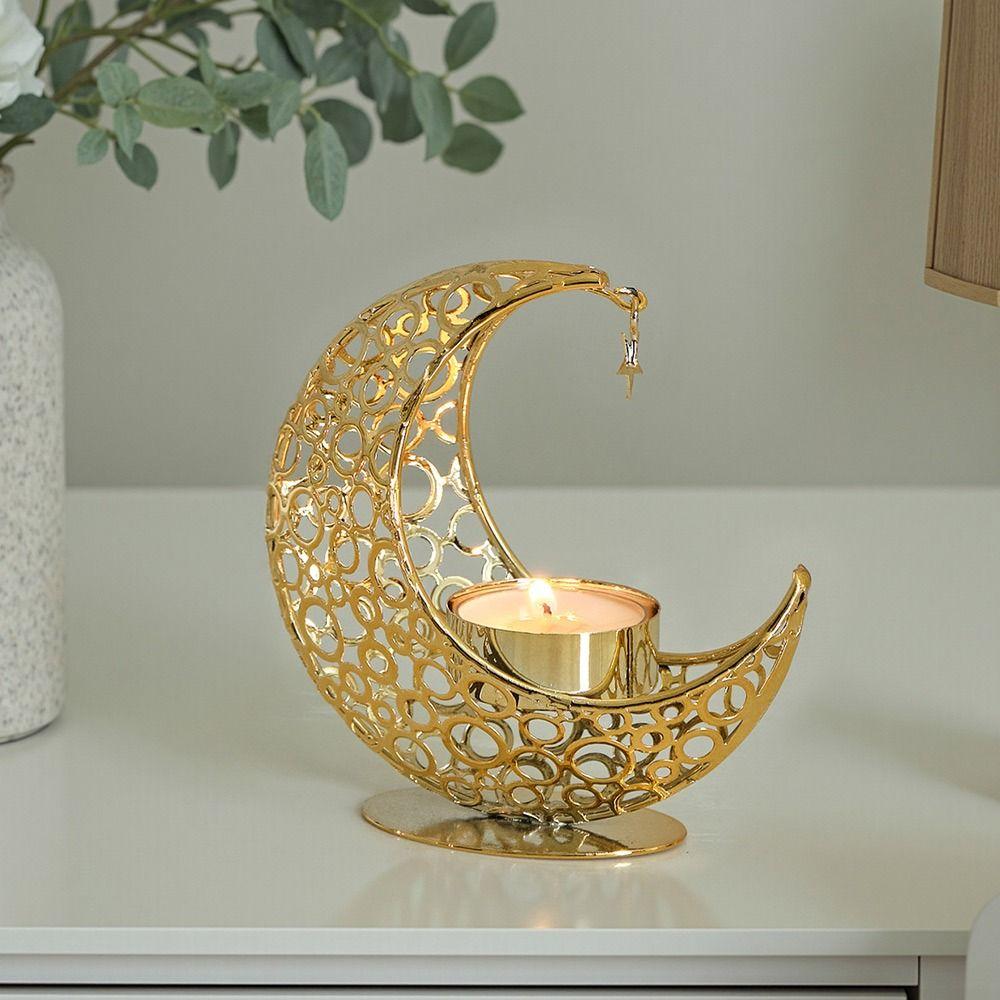 Moon Shape Moon Candle Holder Eid Al-Fitr Luxury Style Metal Incense Burner Iron Gold Silver Black Aromatherapy Burner