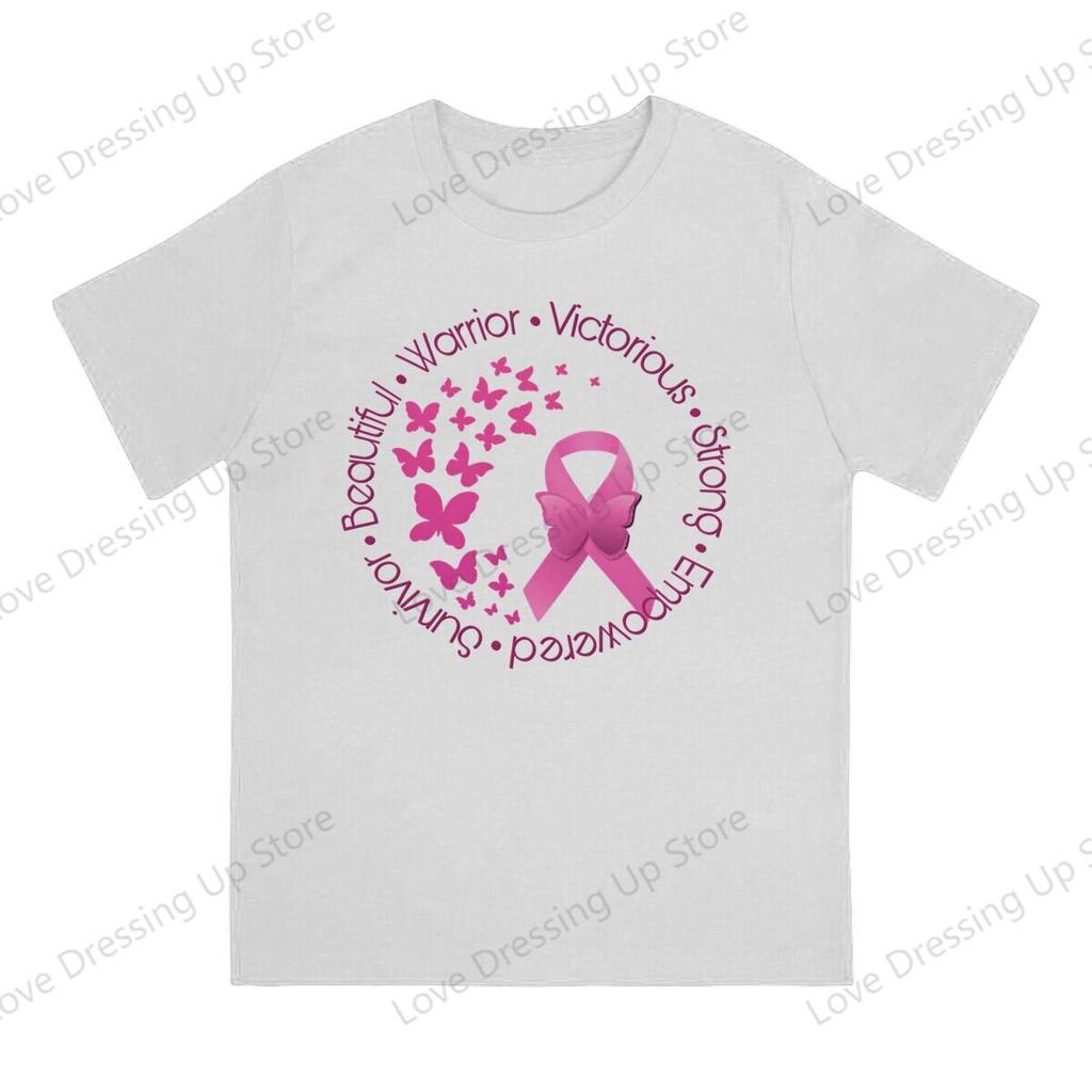 Breast Cancer Pink Ribbon Butterflies Pure Cotton Printing Unisexs Tshirt Short Sleeve Tshirts  Hipster Tops