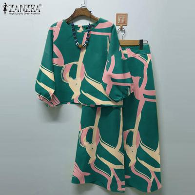 Women Casual Blouse and Wide Leg Pants Summer Two Piece Trouser Suit Set