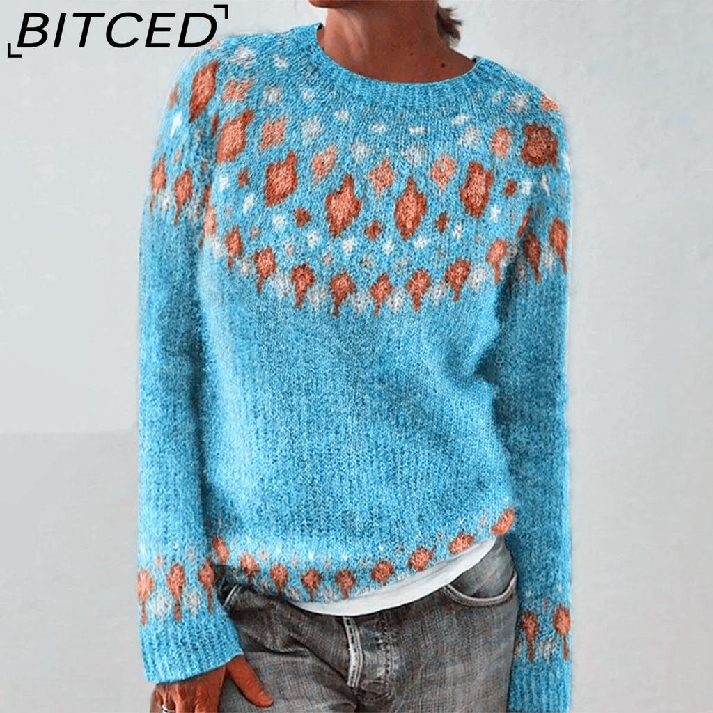 BITCED Women's Sweater - O-Neck Color-Blocked Oversized Fashion Pullover Knit